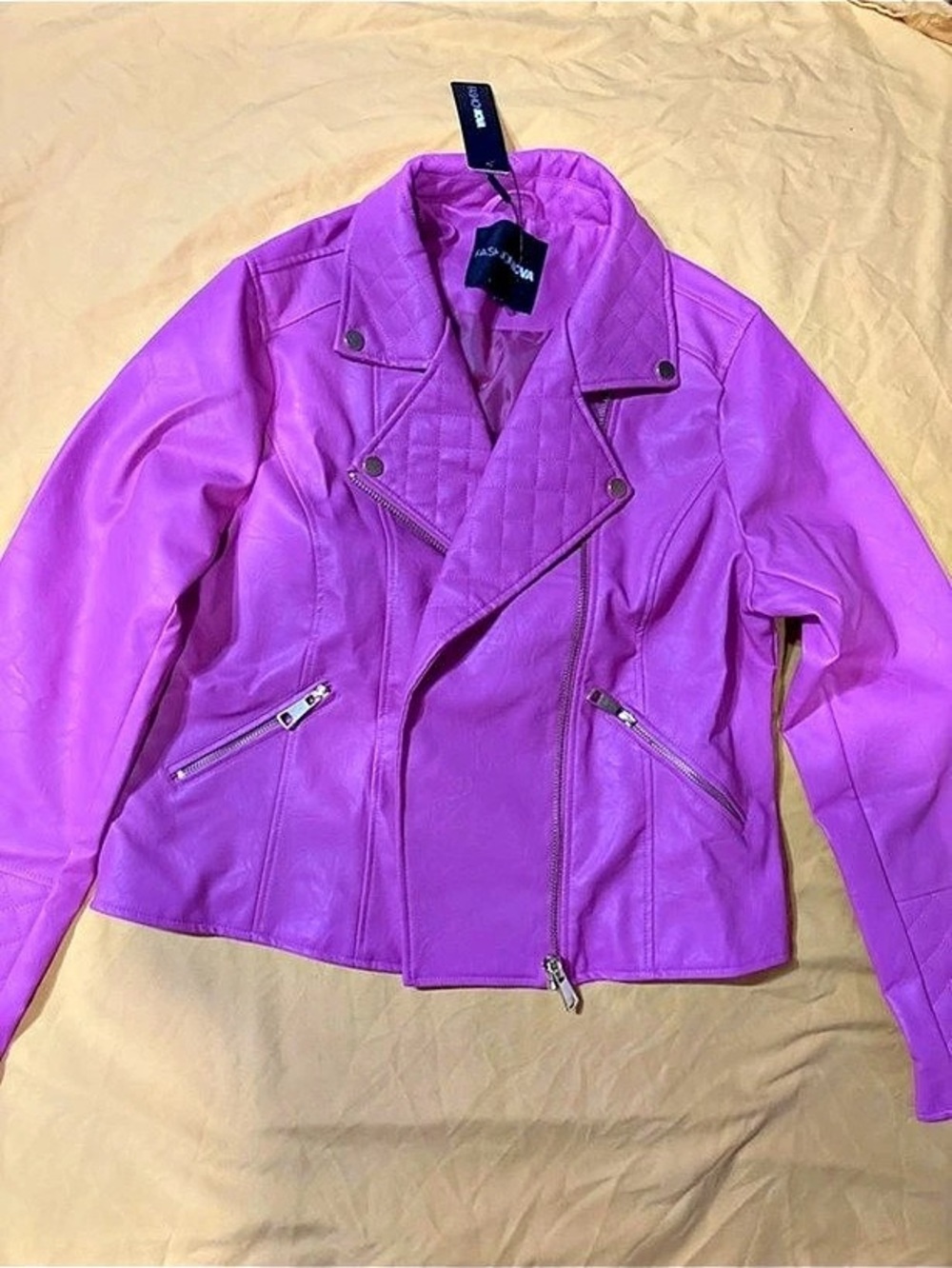 Faux Leather Moto Jacket in Pink Size Small NWT